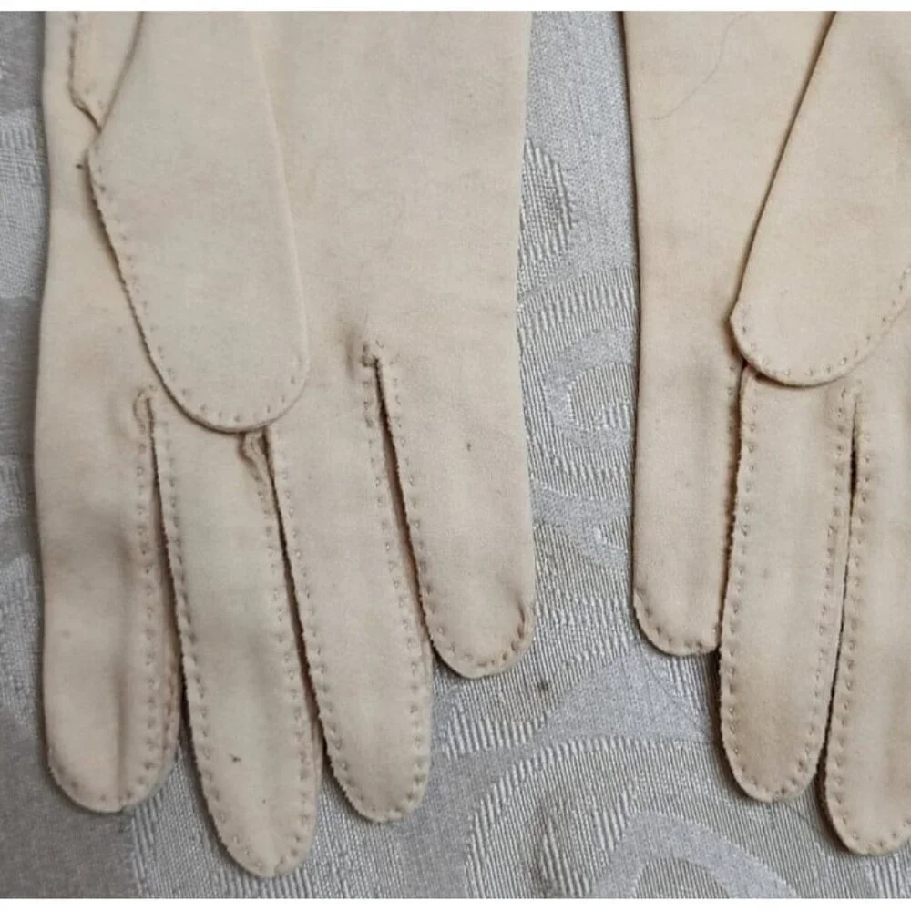 VAN RAALTE 1950s VINTAGE COTTON BLEND GLOVES SIZE 7 – ECRU EMBROIDERED NEW